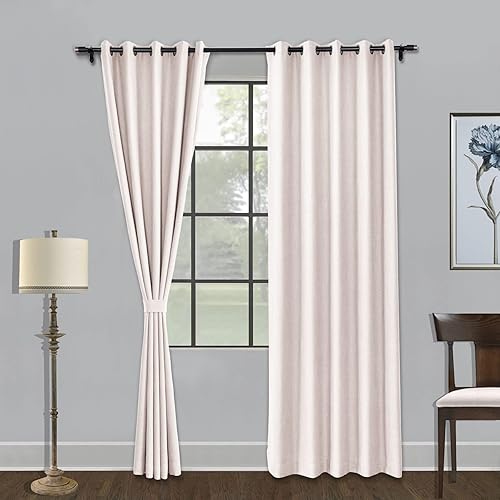 Miniatura 20 de Fcosie Cortinas opacas de 84 pulgadas de largo con textura de lino, con aislamiento térmico, con ojales en la parte superior con forro opaco blanco