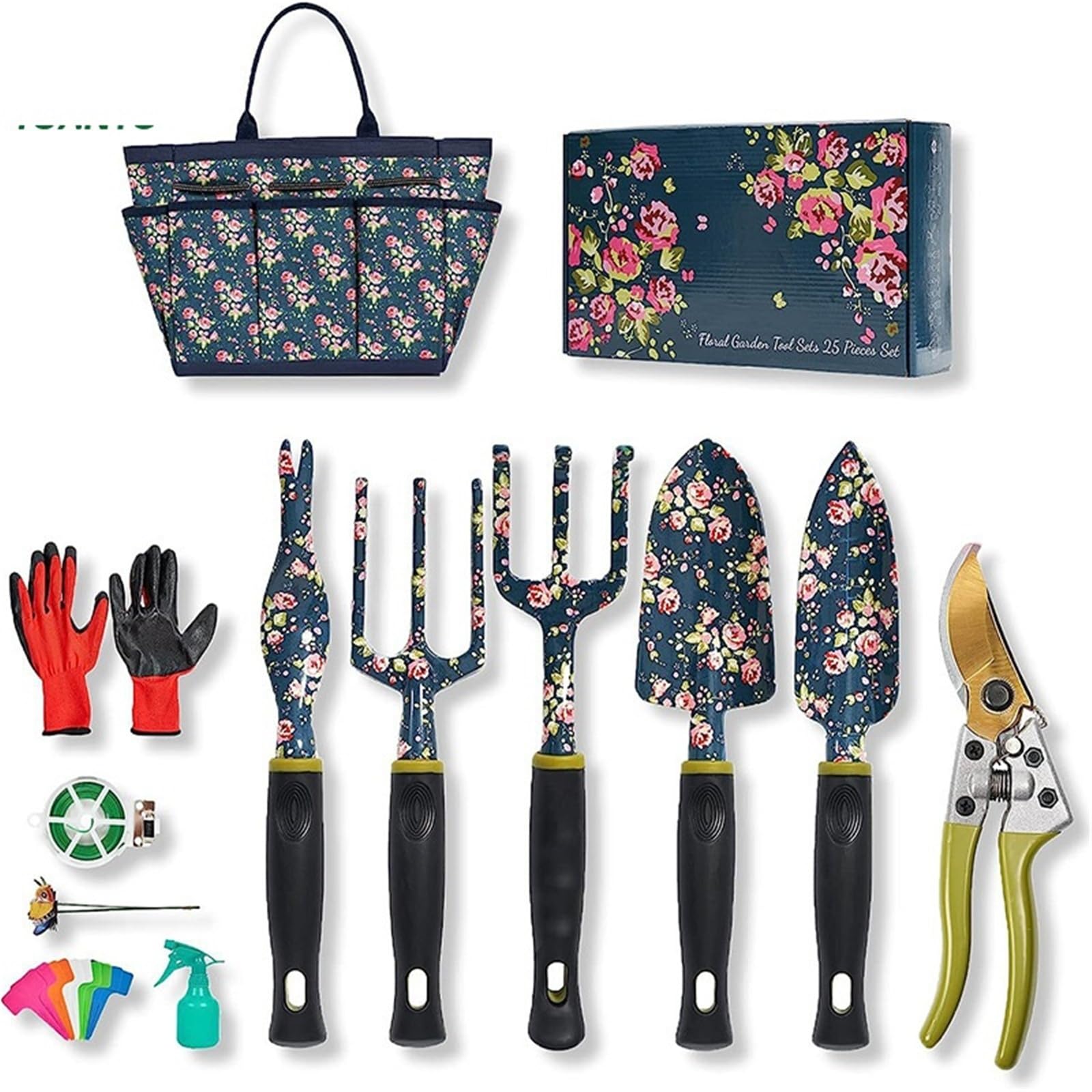 Gartengeräte-Set Damen - 25 Stück Robuste Gartengeräte Langlebige Gartenwerkzeugtasche, Gartengeschenke für Frauen