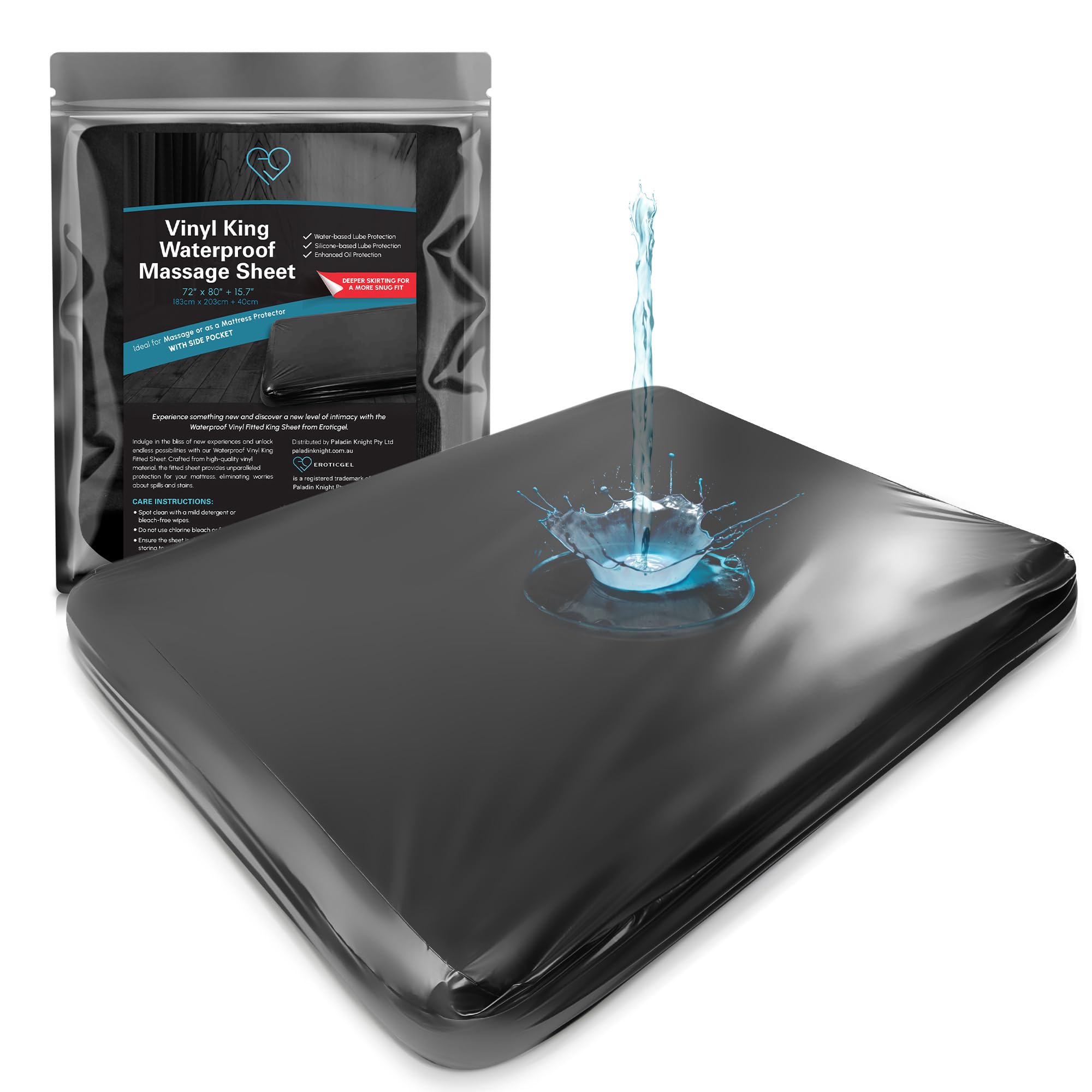 Sábana de Masaje Impermeable de Vinilo Negro tamaño King con Bolsillo Lateral, Protector de colchón, cubrecama para masajes Nuru - Seguro para aceites, lubricantes a Base de Agua y de Silicona