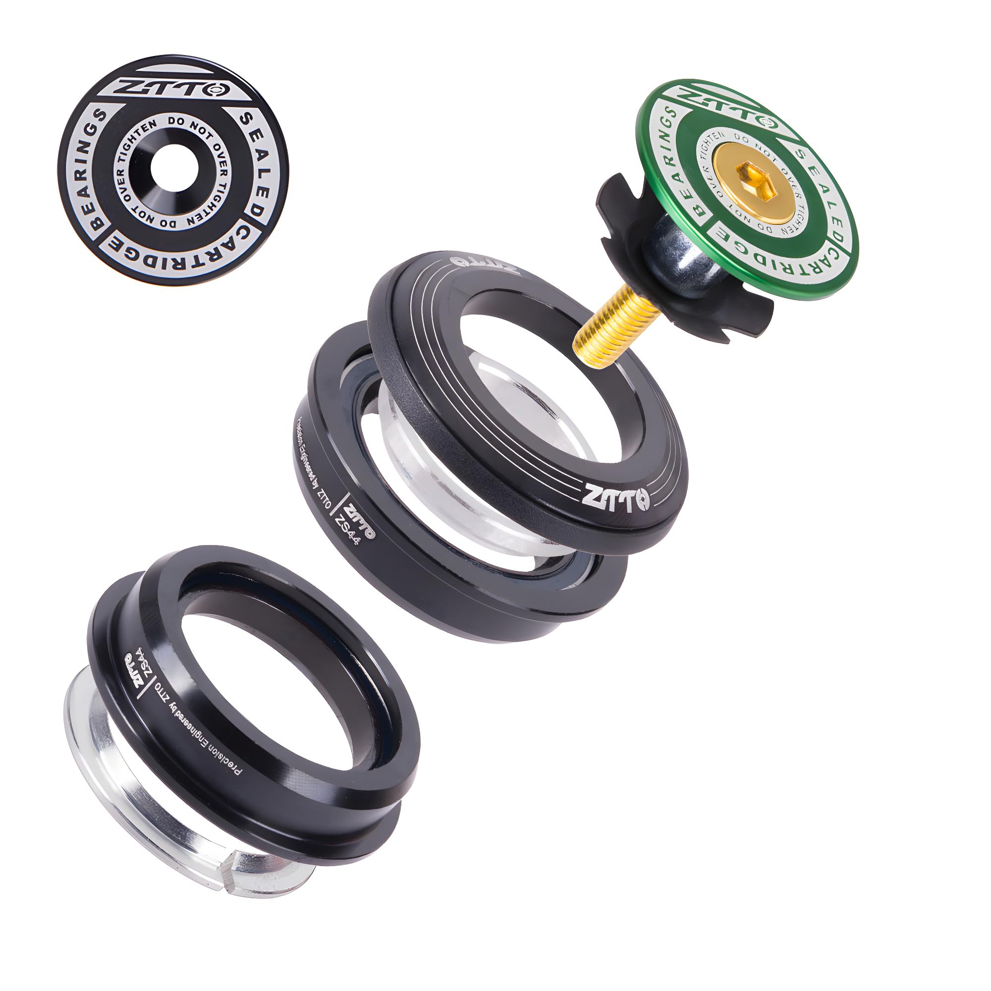 ZTTO Bike Headset, MTB 44mm ZS44 1-1/8" 28.6mm Straight Tube Fork Mountain Road Bike Frame Low Profile Semi-Integrated, 4444S (Green)