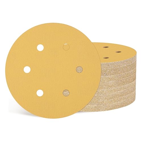 Miniatura 18 de 100 discos de lija orbitales aleatorios de 6 pulgadas, grano 320, 6 agujeros, con gancho y bucle, adecuados para lijadoras de paneles de yeso,