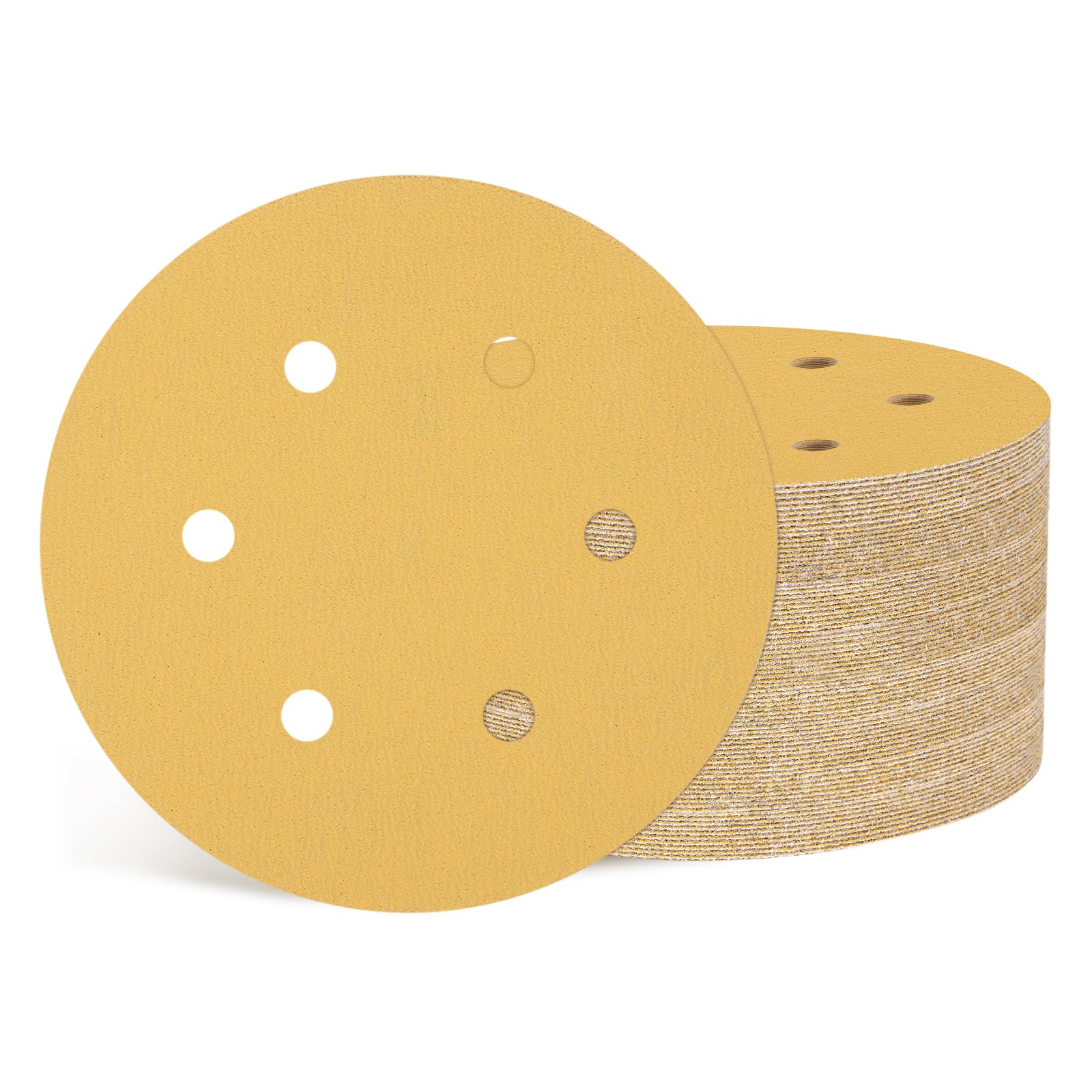 Kozelo 100 Pcs Sanding Disc 152 mm 100 Grit 6 Hole Hook and Loop Random Orbital Sandpapers Suitable for Drywall Sander Wood Metal Furniture, Yellow