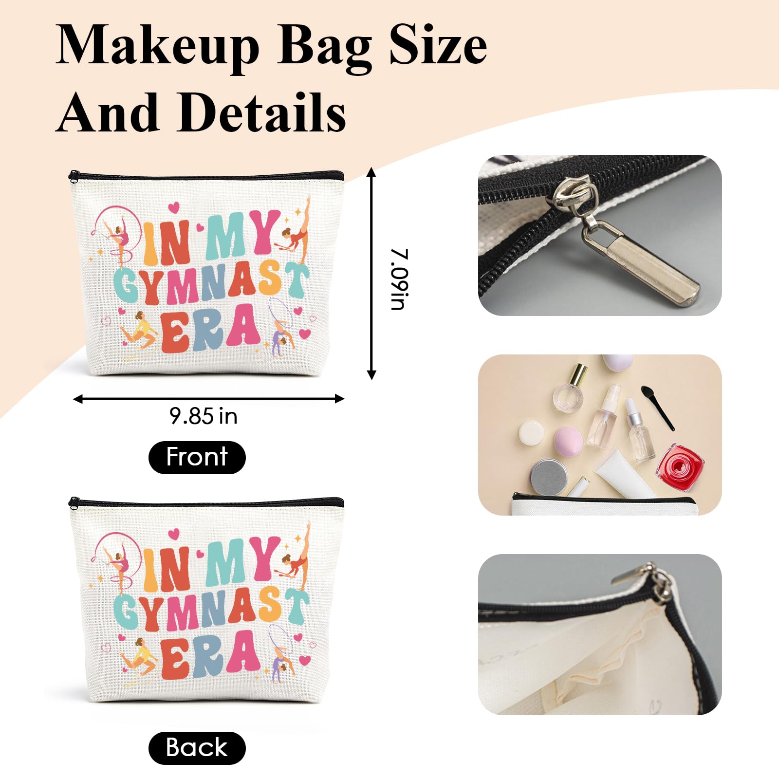 Gymnastics Gifts for Girls - 2 Pcs Makeup Bag and Keychain Set Portable Gymnast Accessories Aesthetic Toiletry Pouch New Year Party Birthday Gift for Daughter Friend Sister Niece Bestie