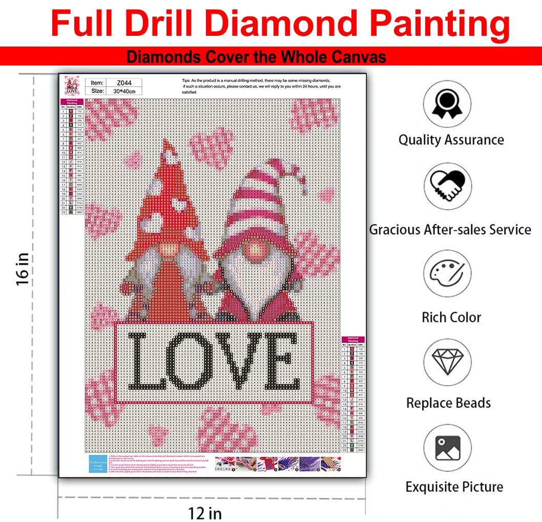 Eiazuiks Kit di pittura a diamante per San Valentino per adulti, Gnomo 5D fai da te