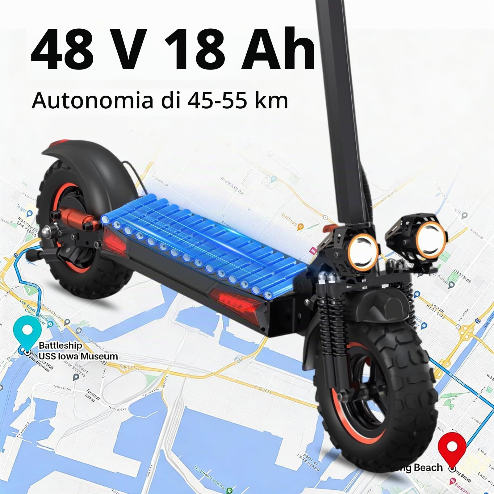 Monopattino Elettrico Adulti Fuoristrada, Batteria 48V 18Ah, Ruote 11" Off-road, Doppia Sospensione, Freni a Disco, Carico 150kg, Modalità Risparmio 25km/h, Scooter Pieghevole Professionale