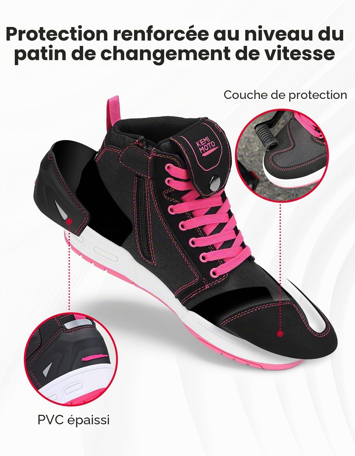 KEMIMOTO Chaussures de Moto Femme, Bottes Moto Respirantes avec Renfort Changement de Vitesse, Chaussures de Sport Antidérapantes avec Maintien de la Cheville et Détails Réfléchissants