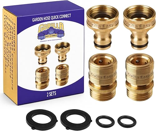Gorilla Easy Connect Garden Hose Quick Connect Fittings ¾ Inch GHT Solid Brass Leak Proof to 200 PSI Heavy Duty