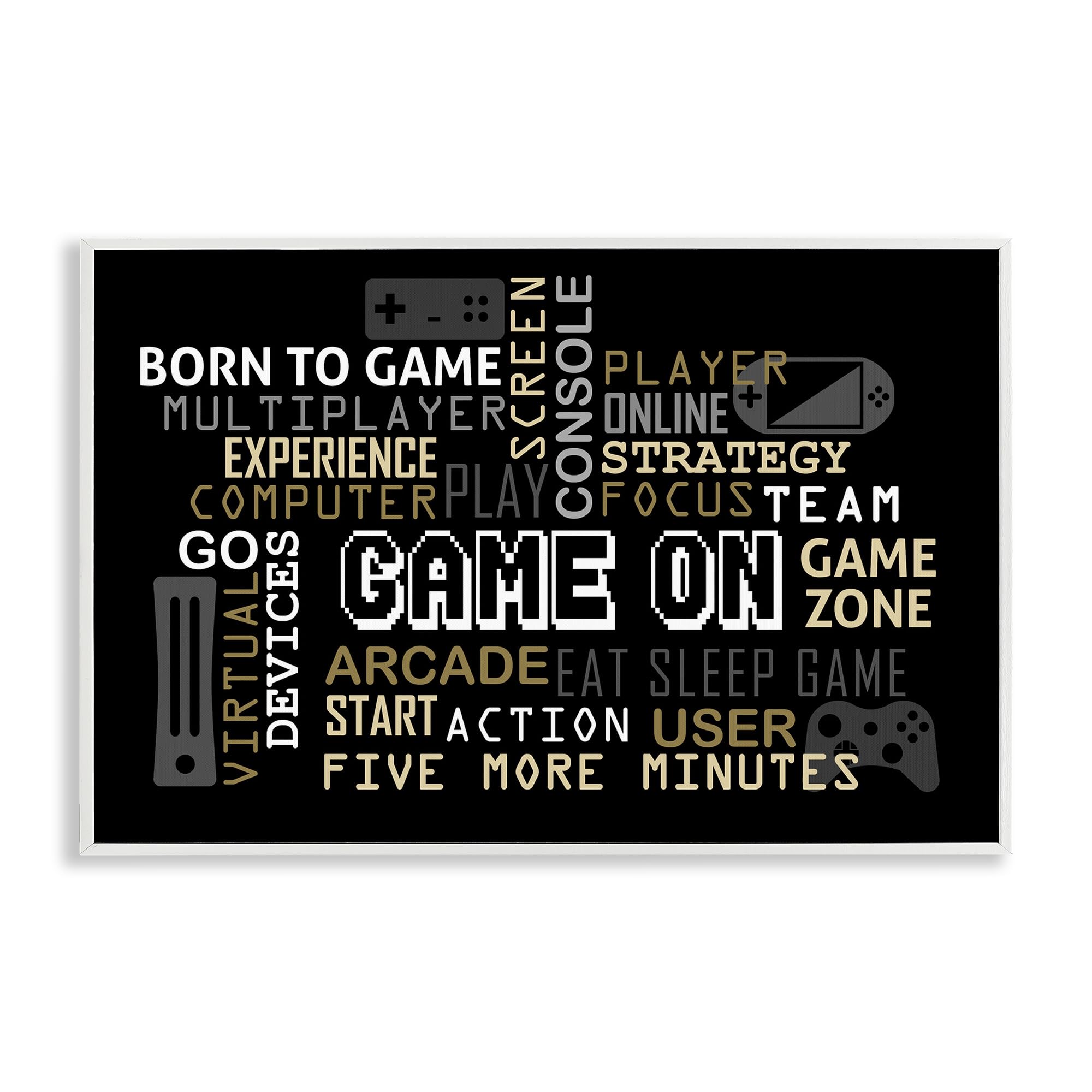 Stupell Industries Coastal White (Textured) 'Game On Gamer Typography'| Framed Giclee Art