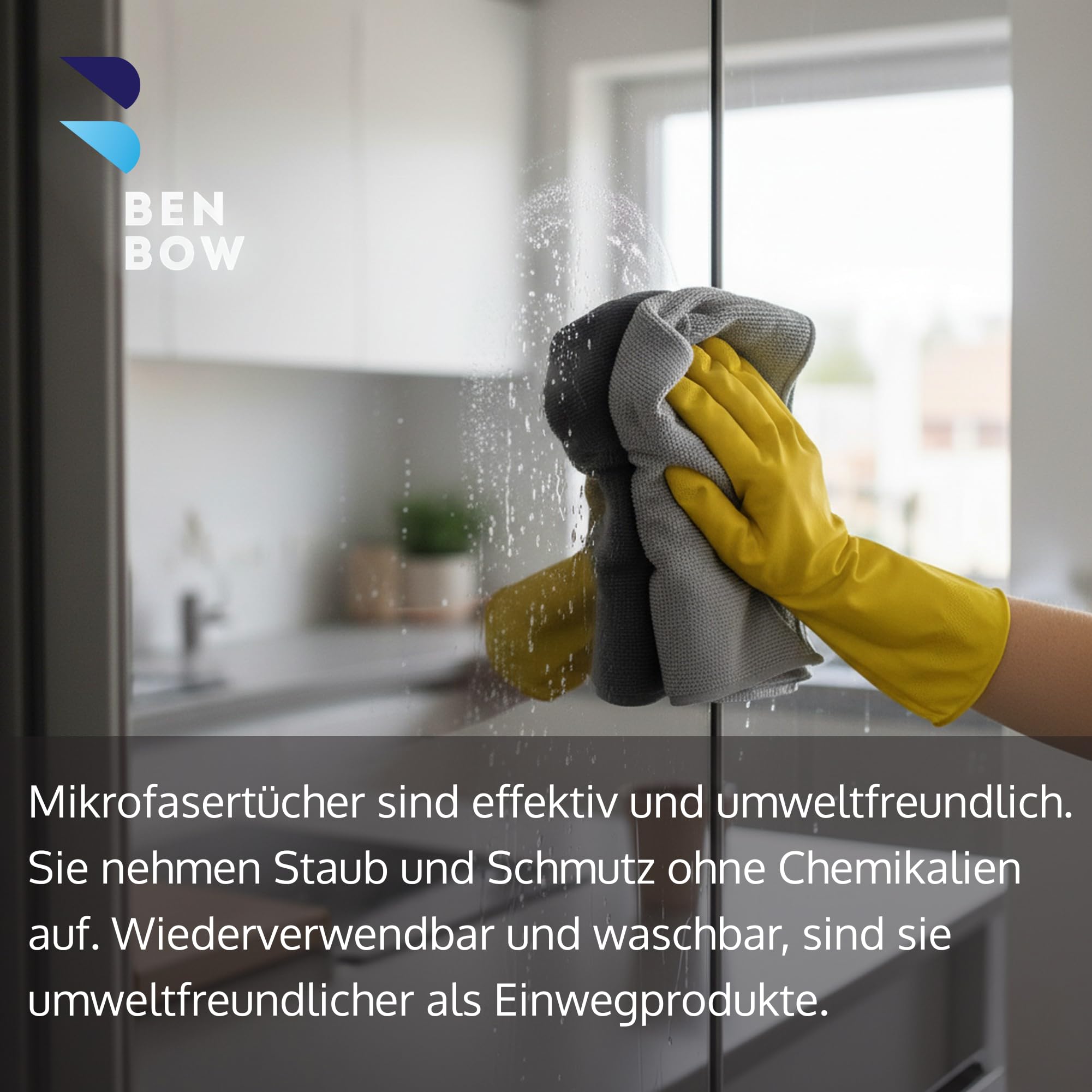 BenBow Mikrofasertuch 40x40 cm – Premium Reinigungstuch für Haushalt, Küche, Bad & Glas | Saugstark, Fusselfrei, Randlos | Perfekt für Staub, Möbel & Fensterpflege - 50stk