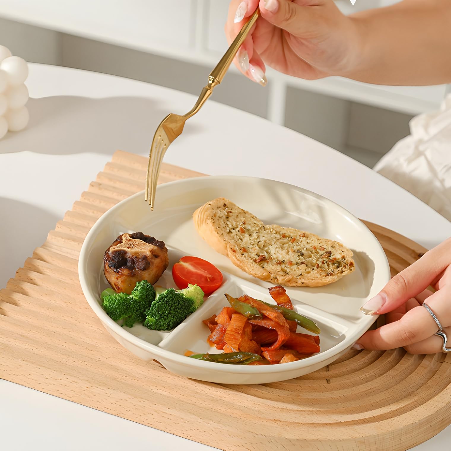 Assiette Compartimentée En Céramique Pour Adulte - Assiette Nutrition Divisée En 2, Idéale Pour Régime, Salade Et Repas Équilibrés
