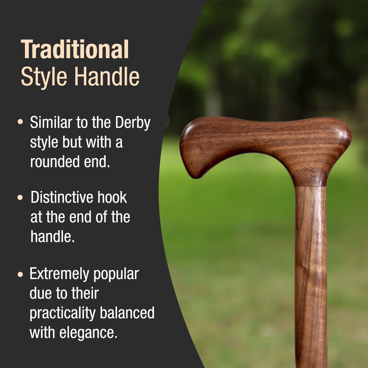 Bastón para hombre y mujer hecho a mano de madera ligera 502-3000-0281 , Tradicional, 94 cm, Walnut, 1