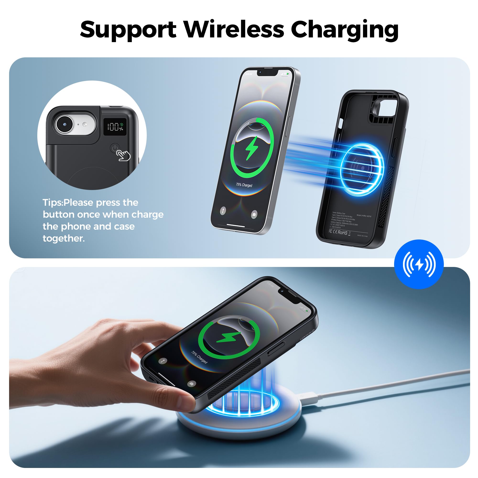 Mavulo Akkuhülle für iPhone 16e/17e, 9300mAh 20W Battery Case, Handyhülle mit Powerbank, Ladehülle Akku hülle für iPhone 16e & iPhone 17e(6,1")