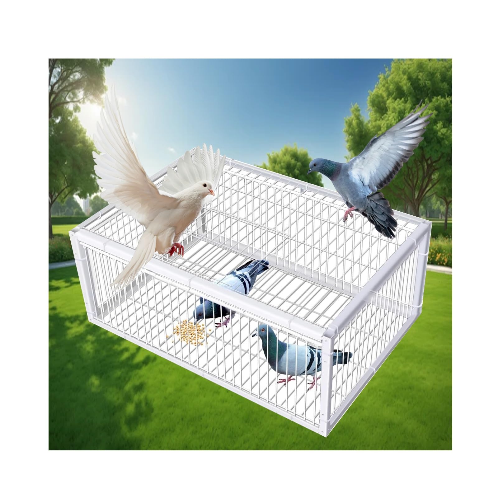 Jaula for Palomas Trampa for pájaros con Entrada unidireccional, Trampa for Animales, Exterior, fácil de Montar, Trampa for pájaros(White,60 * 40cm)