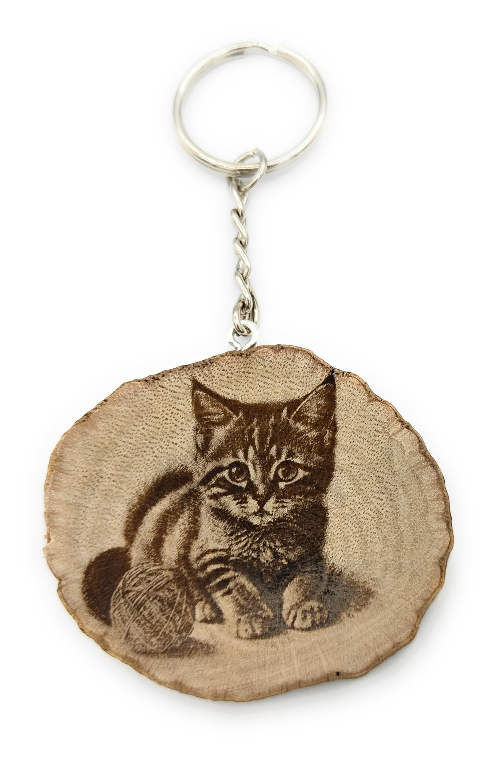 Promotech Cat Game Handmade Laser Engraved Single Piece Wooden Keyring, natural wood, W5L5