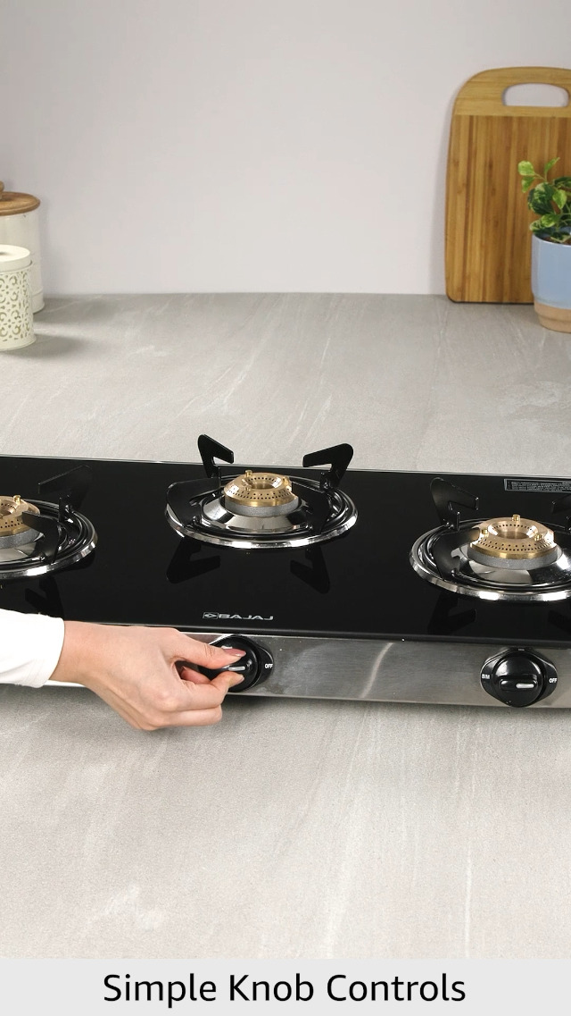 Bajaj CGX3 Gas Stove 3-Burner Toughened Glass Top
