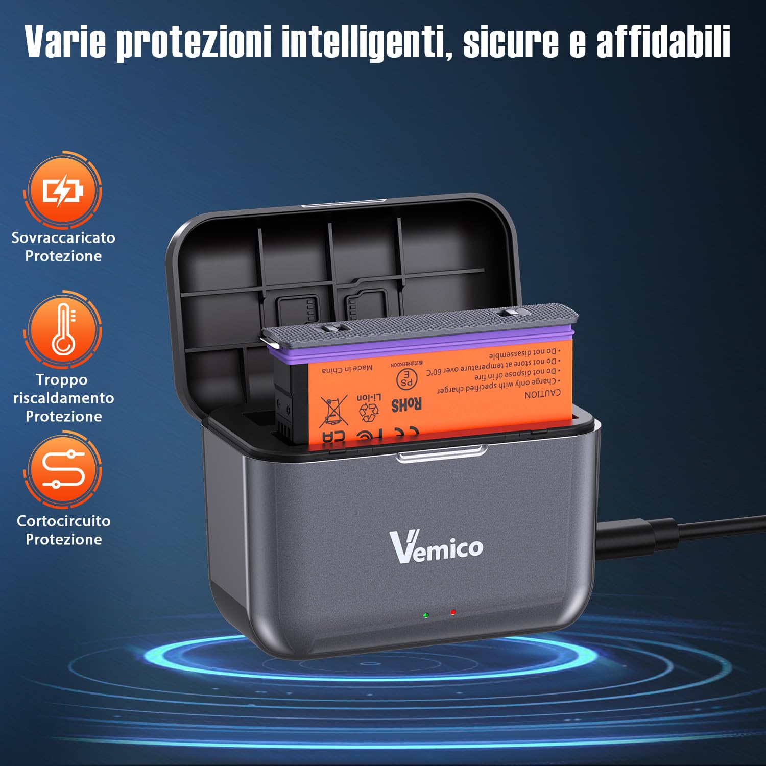 Vemico 360 X5 Caricabatteria Set 2 X 2800mAh 360 One X5 Batteria 2 canali LED X5 Caricabatteria Tipo-C Interfaccia di carica per 360 One X5 Camera(Attenzione: non impermeabile)