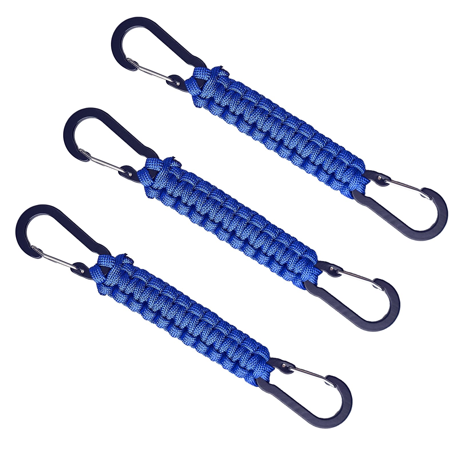 Noopel Unisex Blue Paracord Keychain With Carabiner Clips 3 Pack, Paracord Keyring Clip With D Ring Hanger For Camping, Hiking, Fishing, Or As A Key Organiser For Men (Blue)