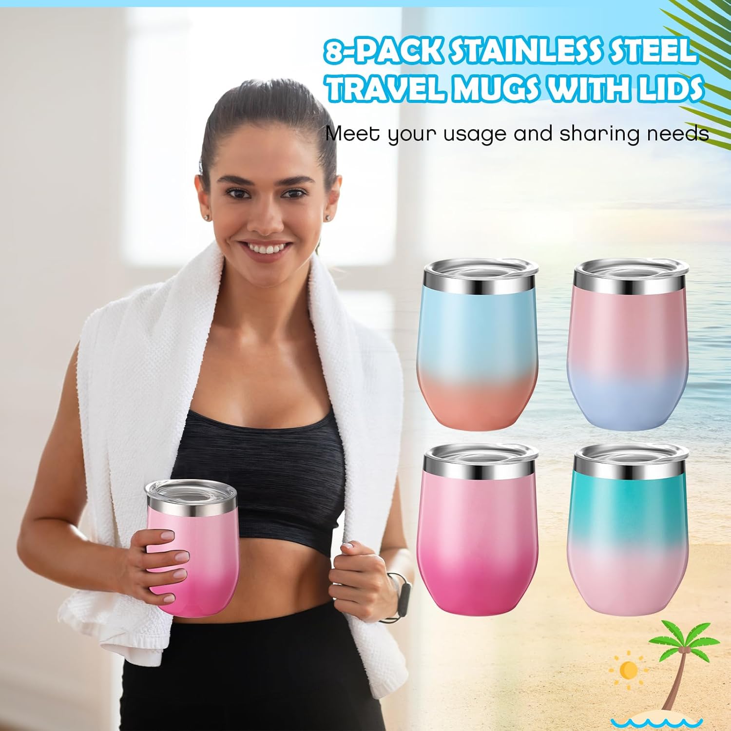 Baderke 12oz Wine Tumbler Bulk with Lid Gradient Color Stainless Steel Insulated Wine Tumbler Cup Reusable Travel Mug for Women Mother Bachelorette Wedding Party(Gradient Multicolor,4 Pcs) - Image 4