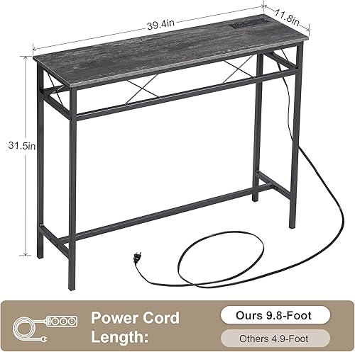 Miniatura 3 de VECELO Sofá estrechoconsola de 39.4 pulgadas con estación de carga y toma de corriente y puertos USB, para entrada, sala de estar, oficina,