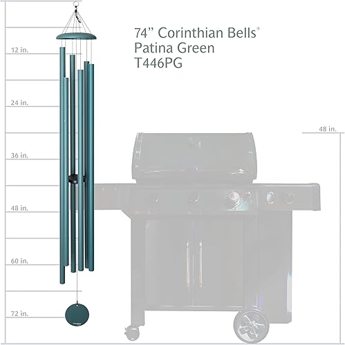 Vista 19 de Corinthian Bells by Wind River - Campana de viento verde de 74 pulgadas para patio, patio trasero, jardín y decoración al aire libre