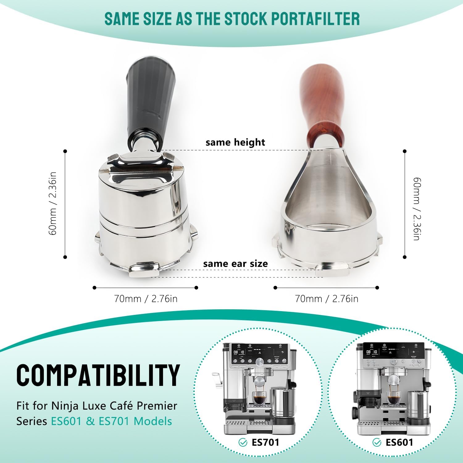 Bottomless Portafilter for Ninja Luxe Café Premier Series ES601 & ES601C Models | Basket Not Included | Compatible with Stock Filter Basket | Wooden Handle
