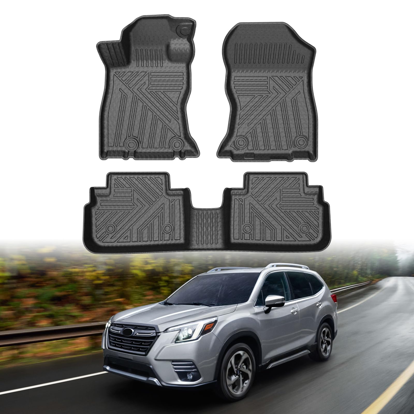 Mixsuper Liner Floor Mats Compatible with Subaru Forester 2019-2024, All Weather Floor Liners Durable 1st and 2nd Row Set Black