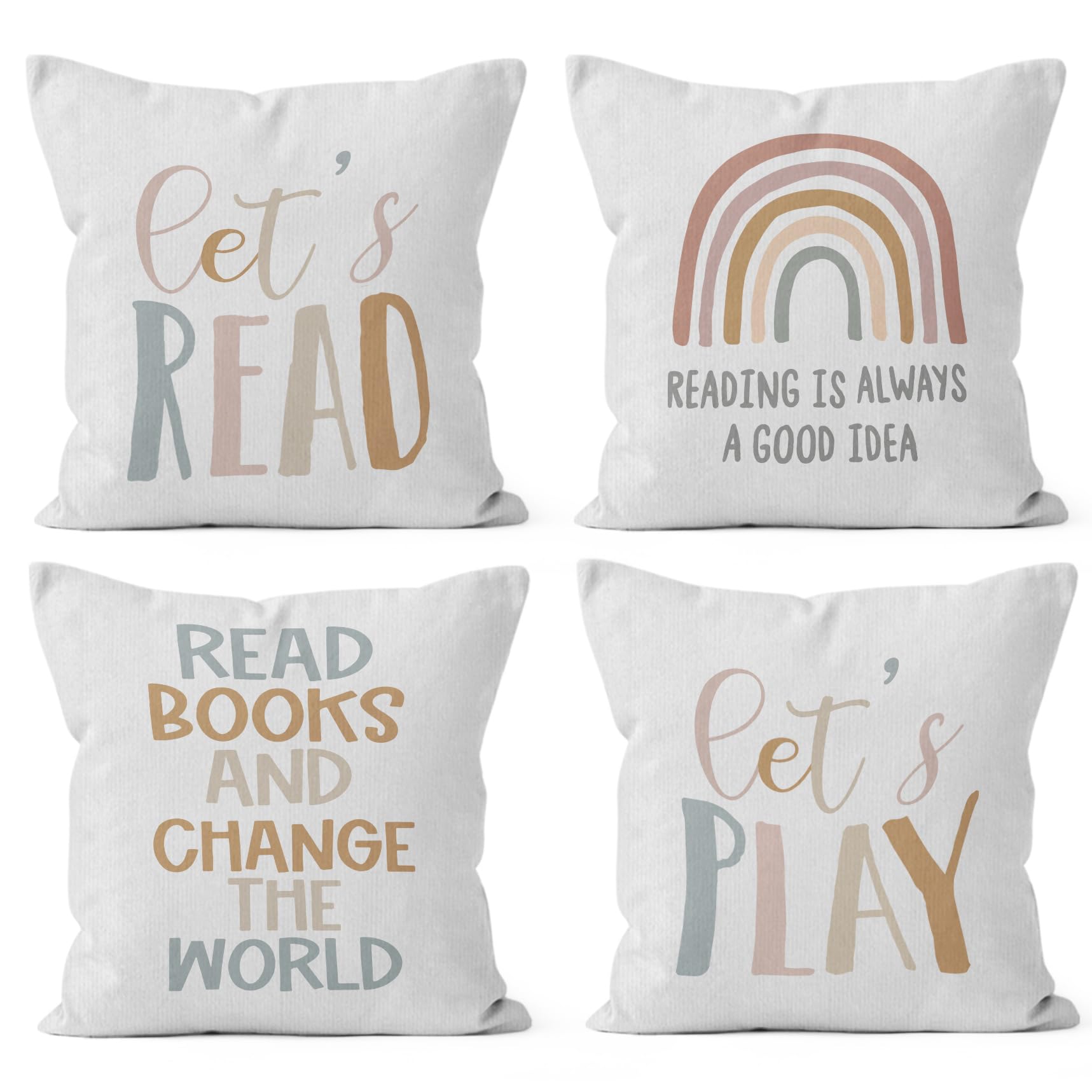 HIWX Reading Pillow Cover,Classroom Throw Pillows,Lets Play Read Classroom Decorative 18 x 18 Throw Pillow Cover,Classroom Pillows for Kids Reading Corner Room Nursery Decor Set of 4 Pillowcase โ image 1