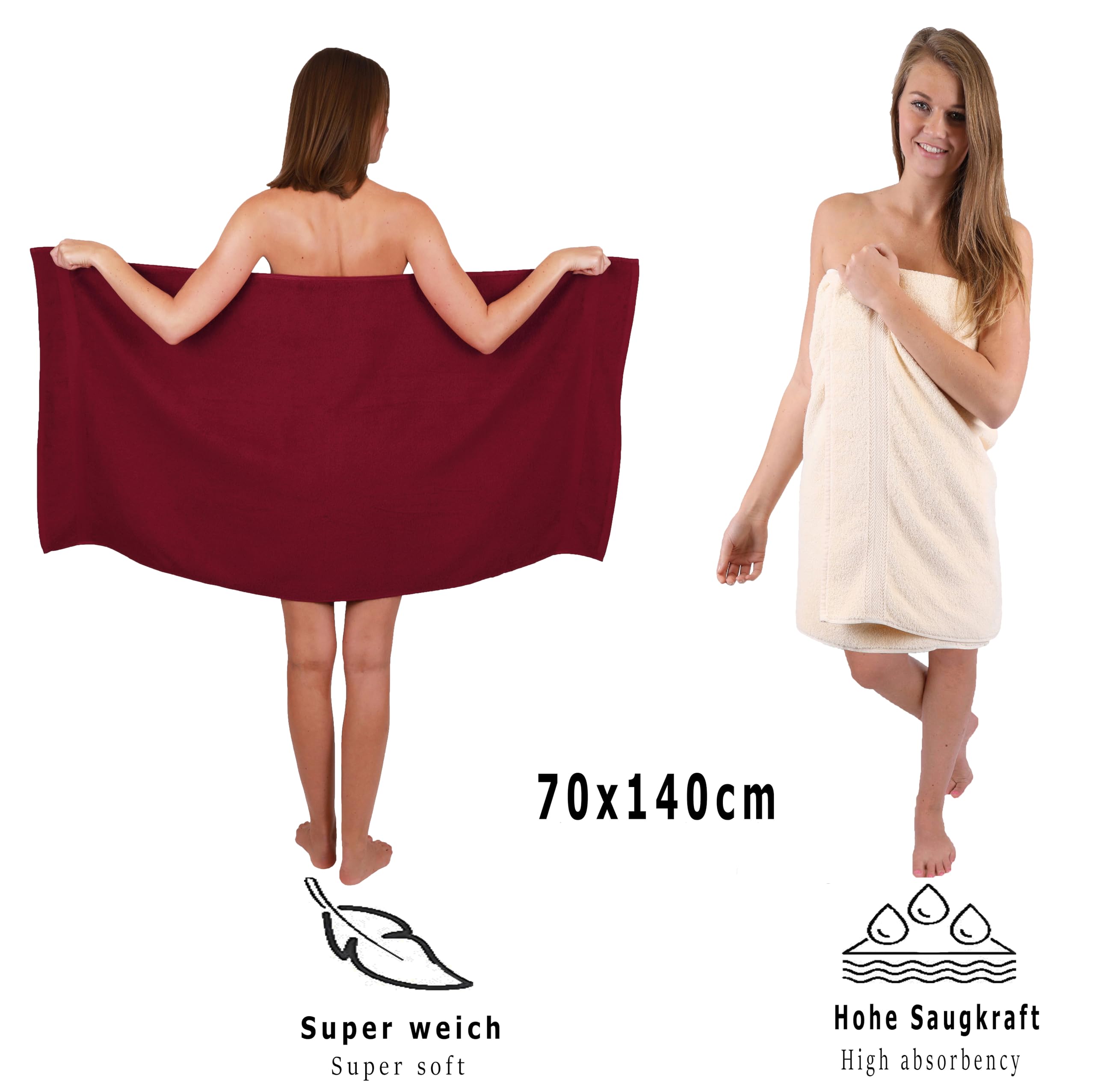 Betz Juego de 10 Toallas Classic 100% algodón 2 Toallas de baño 4 Toallas de Lavabo 2 Toallas de tocador 2 Toallas faciales Rojo Oscuro y Beige