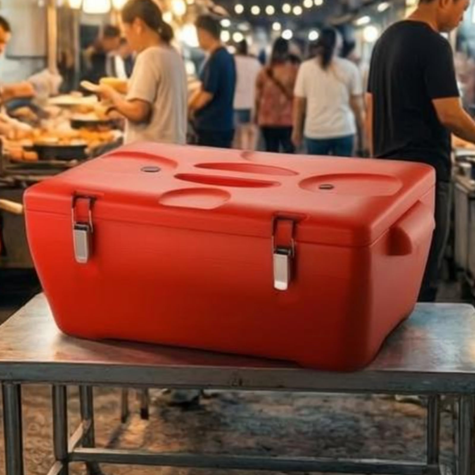 Caja Isotérmica Rojo Contenedor Térmico con Asa Contenedor Comida Acero Inoxidable, Nuevo Modelo Cuadrado 20L Rejilla Única