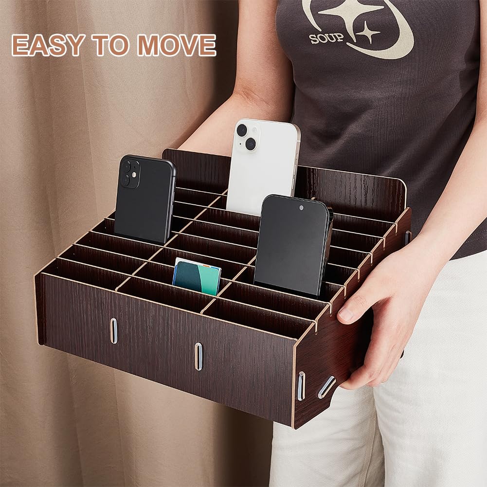 BENECREAT 24-Grid Wooden Mobile Phone Management Storage Box - Image 3
