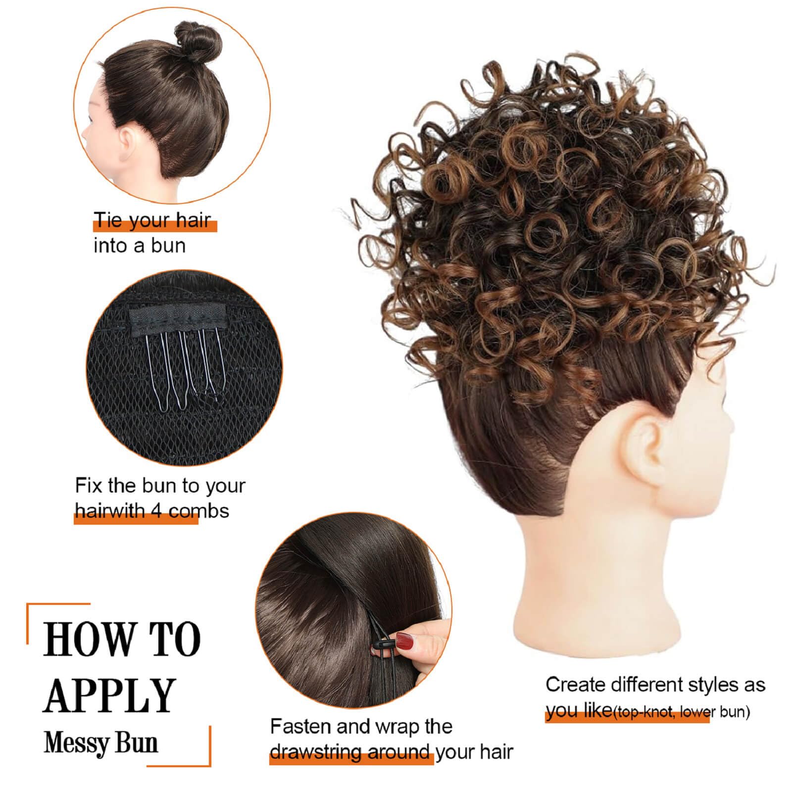 Flyroseing Elastic Drawstring Messy Bun Hair Piece - Image 3
