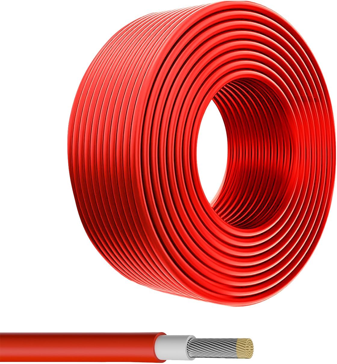 Solar Panel Wire, Red Color,100FT 10AWG Tinned Copper Extension Cable for Solar Panel Off Grid Solar System Outdoor Automotive RV Boat