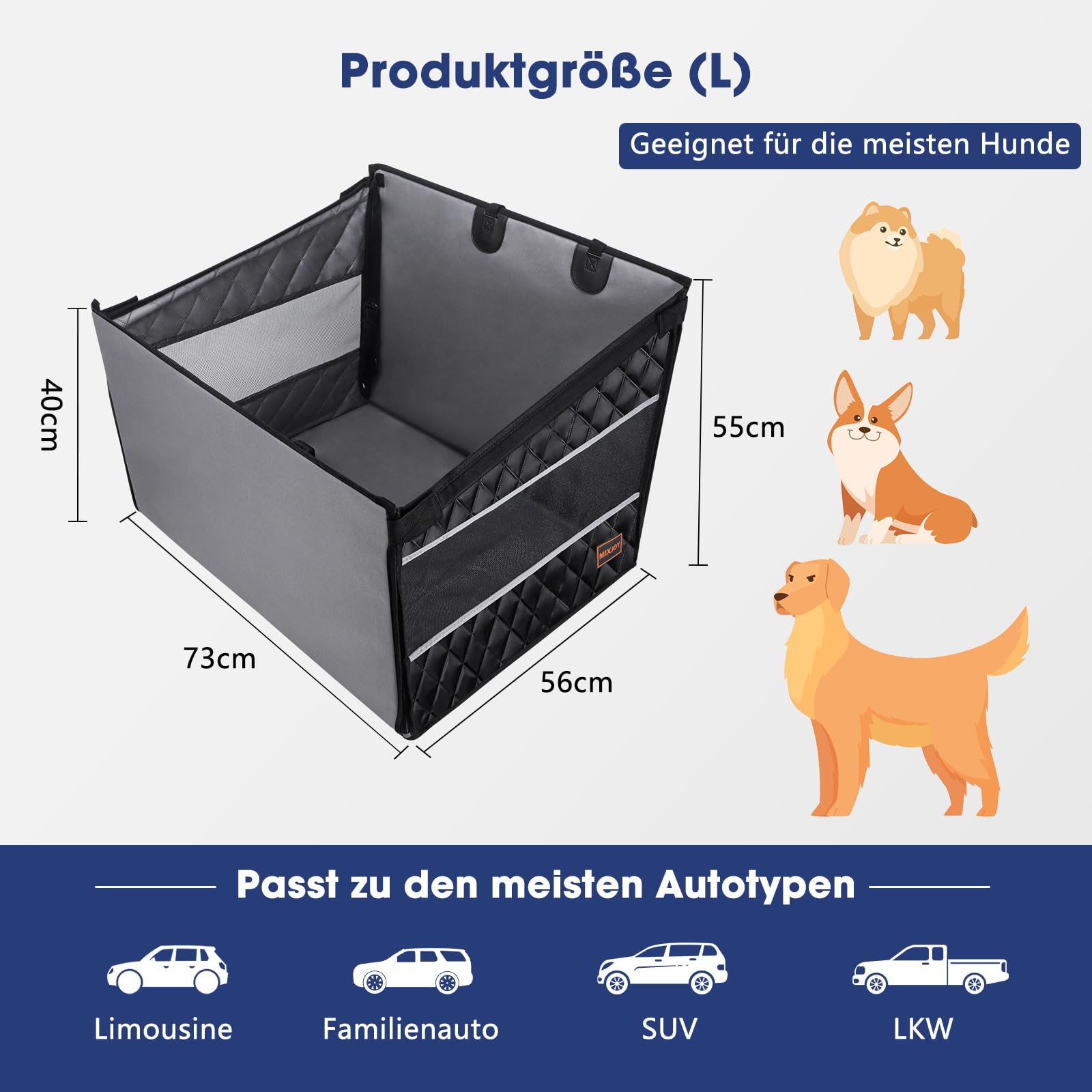 MIXJOY Hunde Autositz Extra Stabiler Wasserdichter Rutschfester für Mittlere/Großer Hunde Rückbank mit 4 Befestigungsgurten