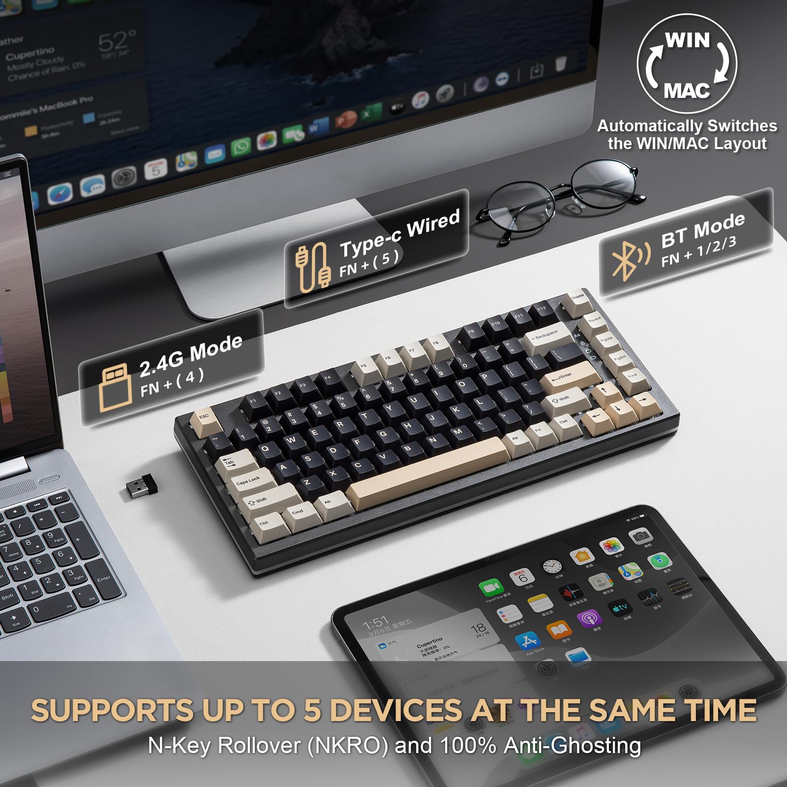 Amazon.com: YUNZII YZ75 75% Hot Swappable Wireless Gaming