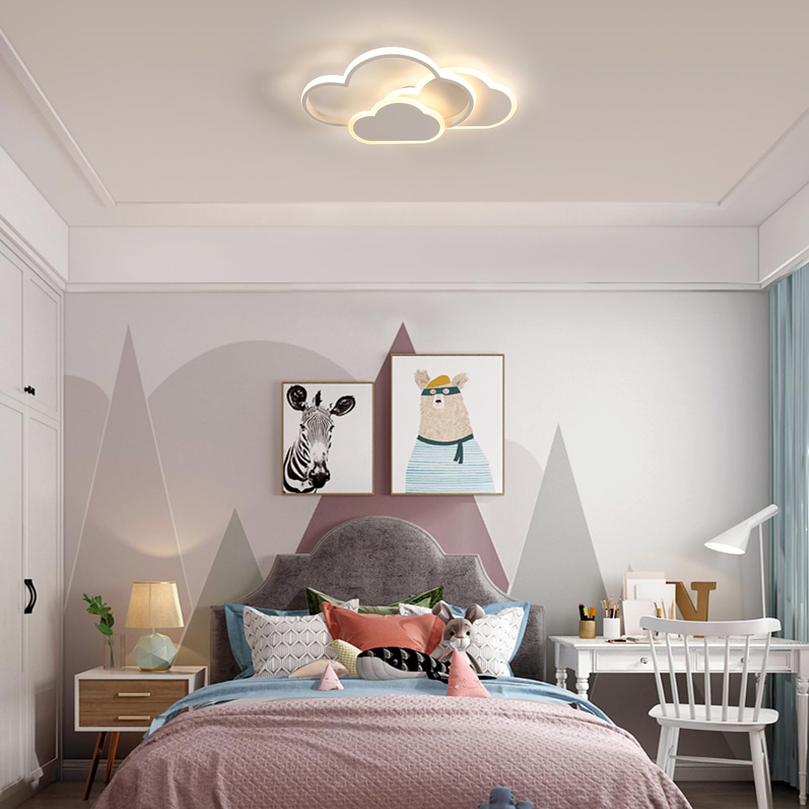 Goeco Lámpara de Techo LED Regulable, 32W Lampara Infantil Techo, Creativa Nube con Mando a Distancia 3000K-6500K, Luz de Techo Blanco para Habitaciones Infantiles Dormitorio Comedor Sala de Estar