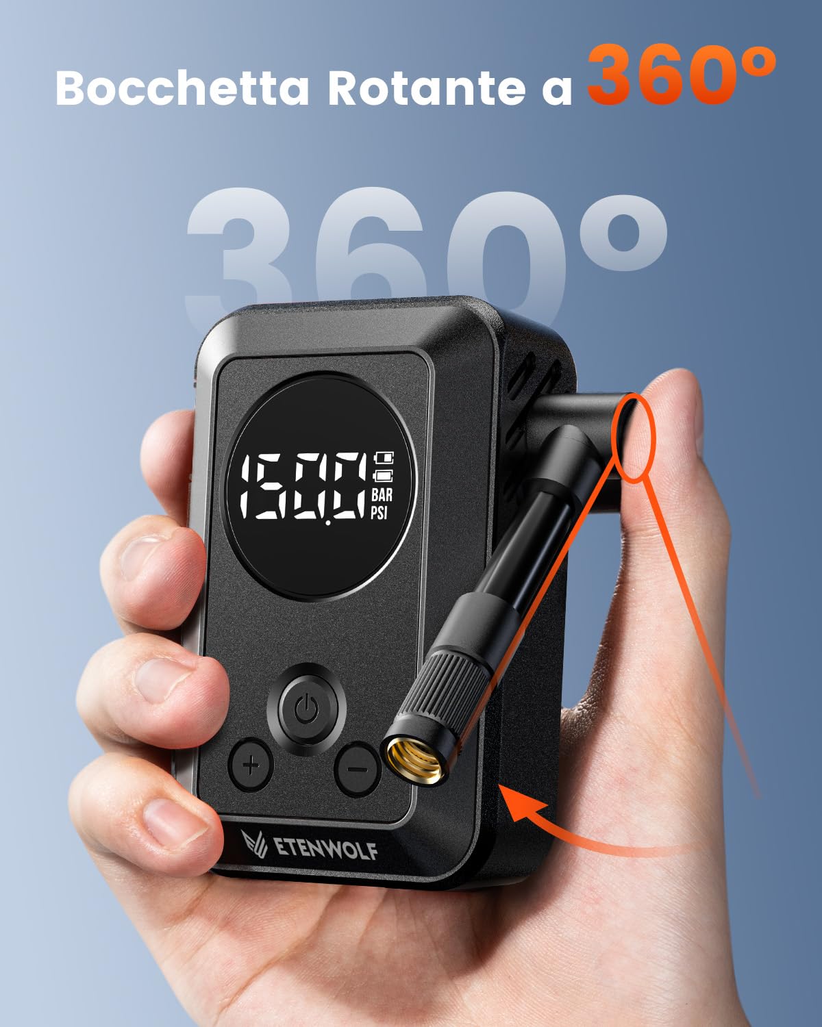ETENWOLF Mini pompe à vélo 10,34 Bar, gonfleur de pneus portable avec manomètre, arrêt automatique