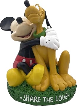 Disney Mickey Mouse and Pluto Share The Love Everyday Outdoor Garden Statue, 8 inches Tall, Officially Licensed Disney Product