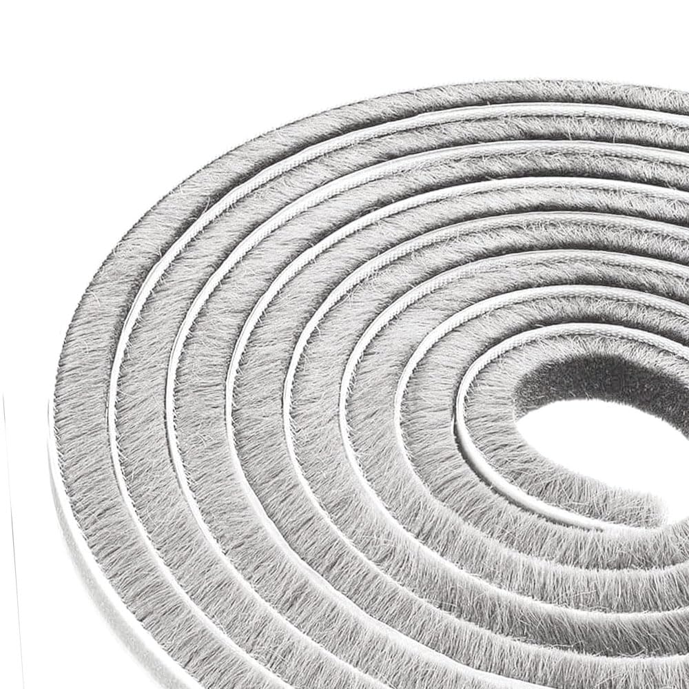 Voarge 1 tira de sellado impermeable para puerta, ventana, autoadhesiva, burlete con cepillo, burlete para puertas (gris, 10 m (largo) x 9 mm (ancho) x 5 mm (D)