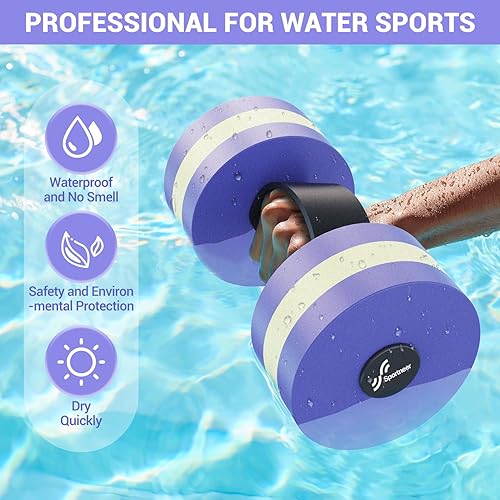 Miniatura 4 de Mancuernas de ejercicio acuático Sportneer - Mancuernas de agua para ejercicios aeróbicos, 1 par de pesas de espuma EVA para piscina, juego de