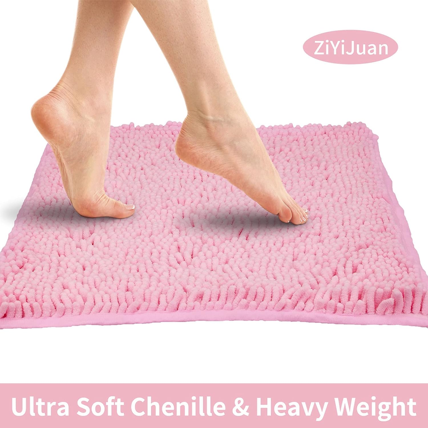 ZiYiJuan Bathroom Rugs, Super Absorbent Luxury Shaggy Chenille Bath Mats, Pink 17x24_20x32 - Image 6