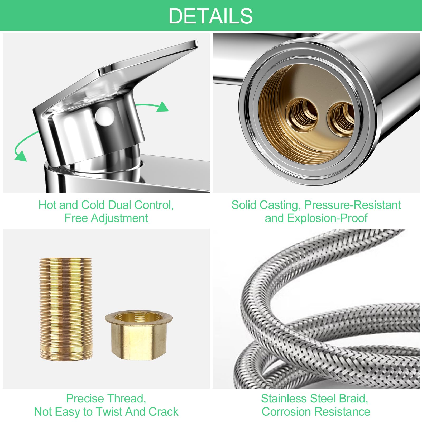 WinGluge Miscelatore Monocomando per Lavabo Bagno con Tubo Flessibile, Cromo