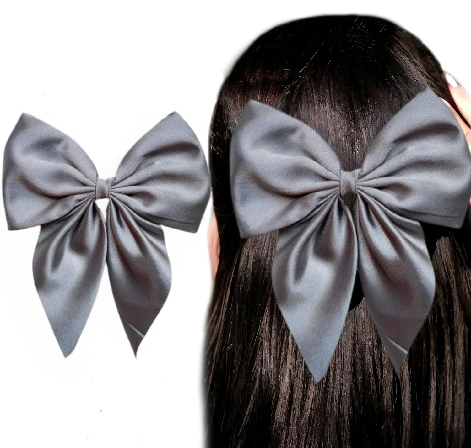Small Satin Hair Bows for Women Girls, Classy Short Tail Bow Hair Ties, Back to School Outfits, Cute Hair Styling Accessories for Teen Toddler Girl Stuff, Alligator Clips Headdress, Grey (Pack of 1) (B0DGGR72NX) Amazon Price History, Amazon Price Tracker