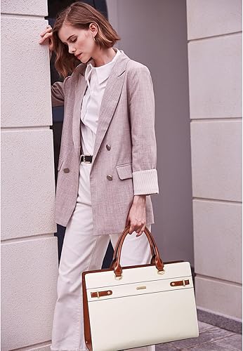 Miniatura 5 de BROMEN Maletín de cuero para mujer 15.6 pulgadas Vintage Laptop Shoulder Bag Business Tote Bolso de trabajo