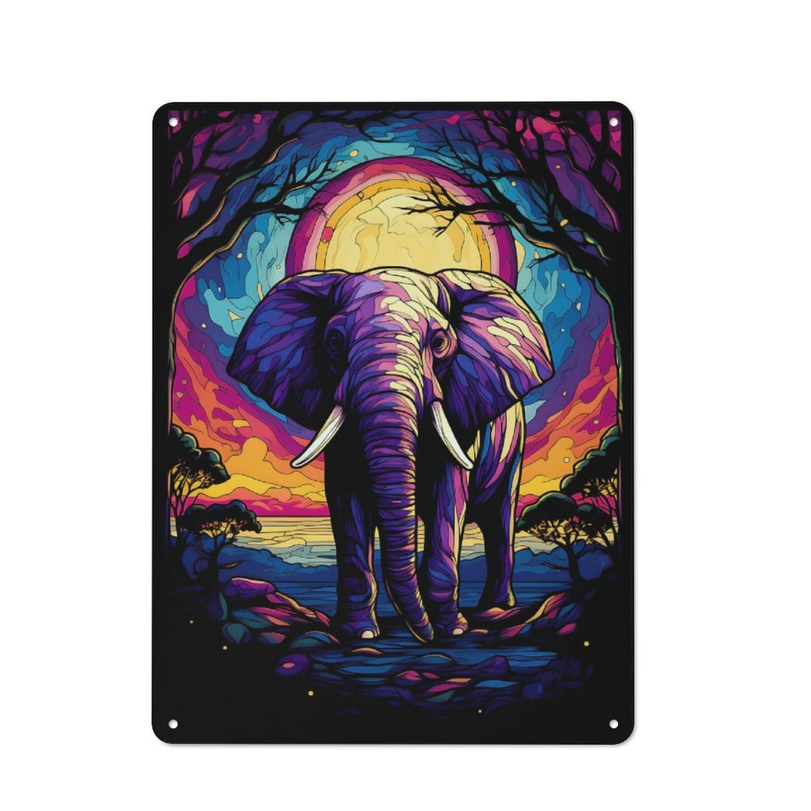 Tin Wall Plaque 40x30cm with Elephant Running Fast Wild for Pub Or Café, for Hospitality Wall Decor Collectors