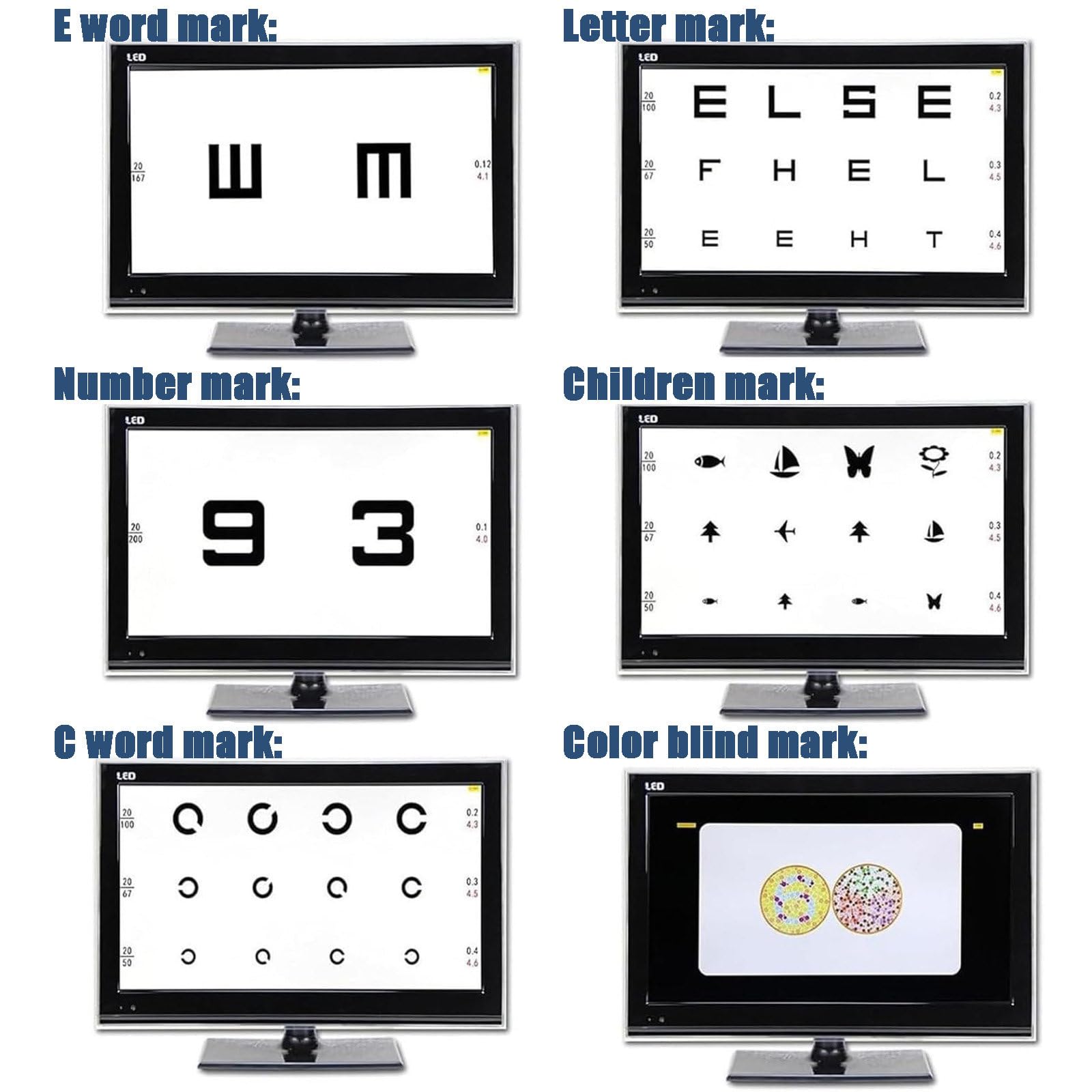 18,5/21,5-Calowe Optyczne Tablice Do Badania Wzroku LCD, z Wieloma Celami Wizualnymi, Odpowiednia Do Szpitalnej Okulistyki, Optycznego Zakładu Optycznego, Wykrywania Optometrii,18.5-inch