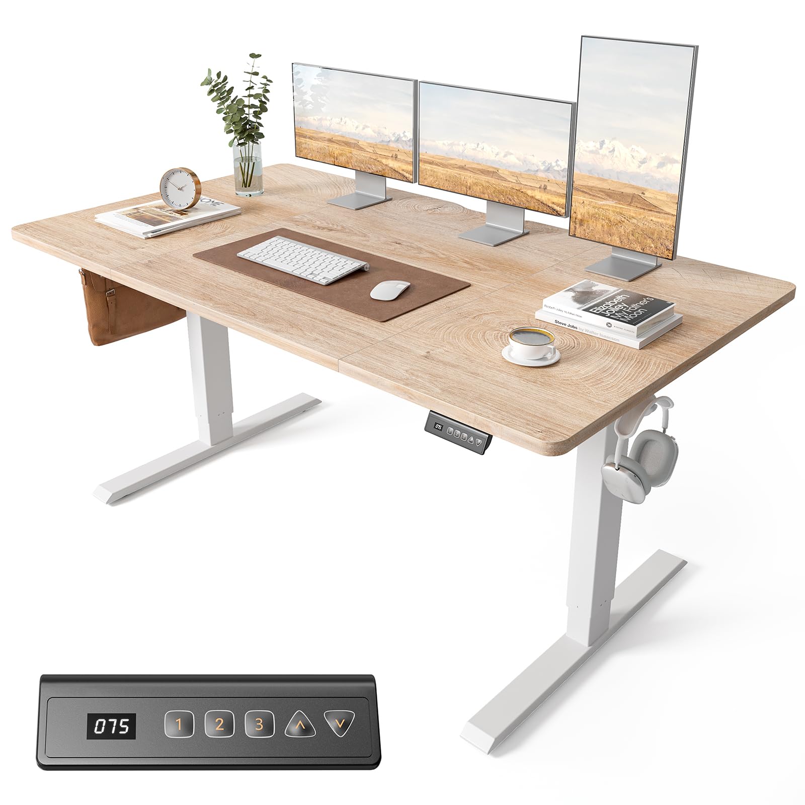 Cubiker Electric Standing Desk Height Adjustable For Gaming and Computer, 160 x 80cm Sit Stand Electric Home Office Desk with Memory Smart Pannel, 4 Pieces Splice Board, Oak