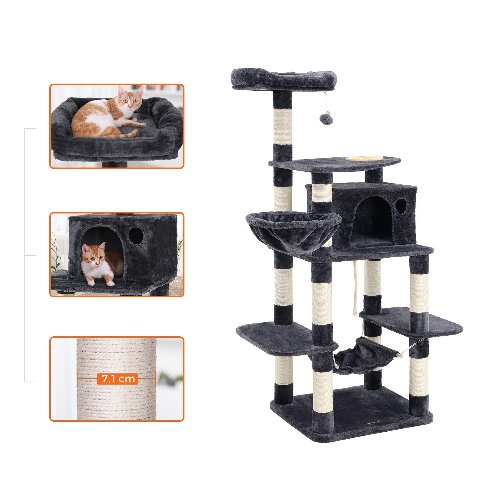 FEANDREA Árbol para Gatos, Torre de Juego 164 cm, Gris Antracita PCT99G