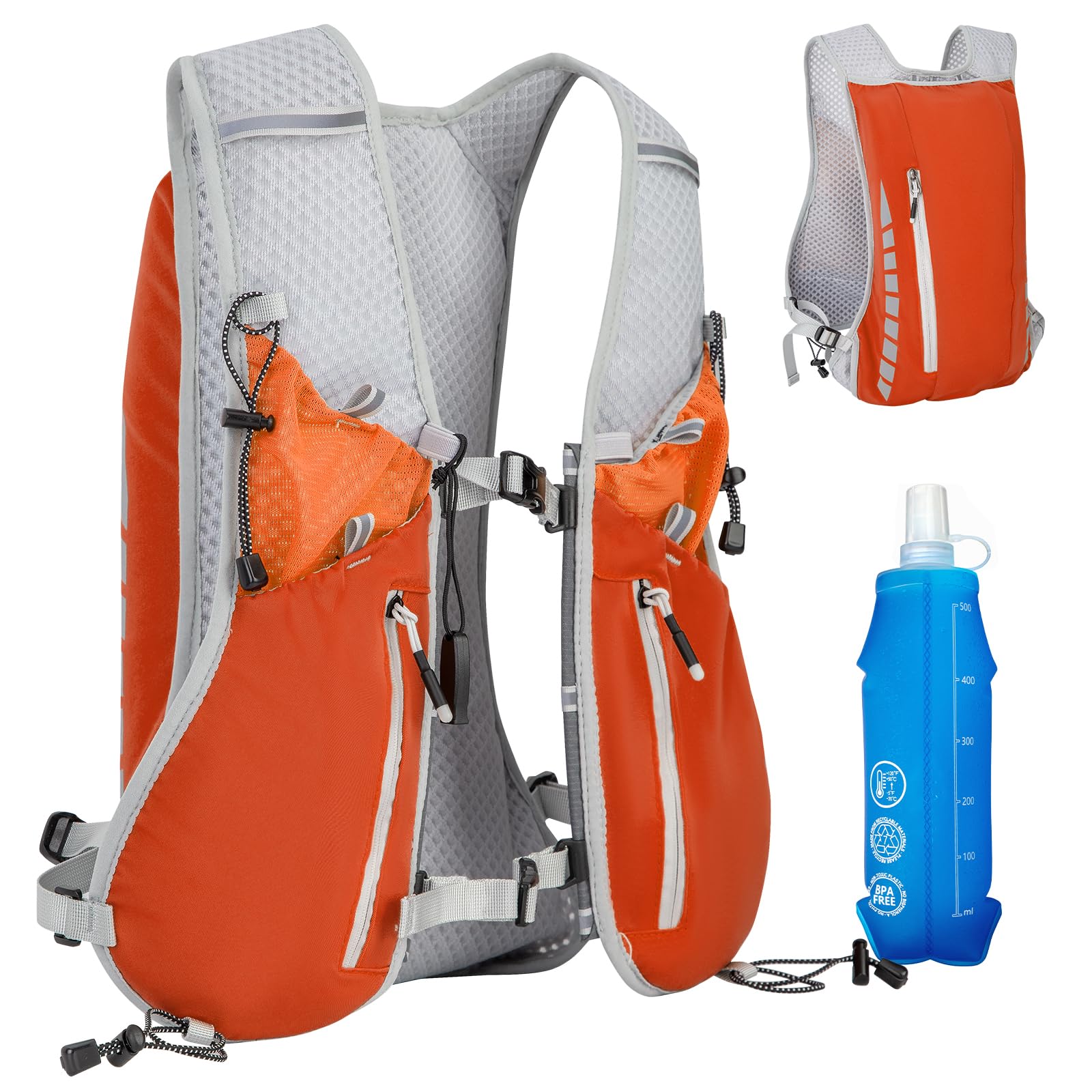 Expansea Zaino da Corsa 7L, Super Leggero Zaino Uomo & Donna, Tasche Multiple, Running Vest With Borraccia Morbida 500ml per Ciclismo, Maratona,Corsa, Arrampicata e Altri Sport All'Aria Aperta