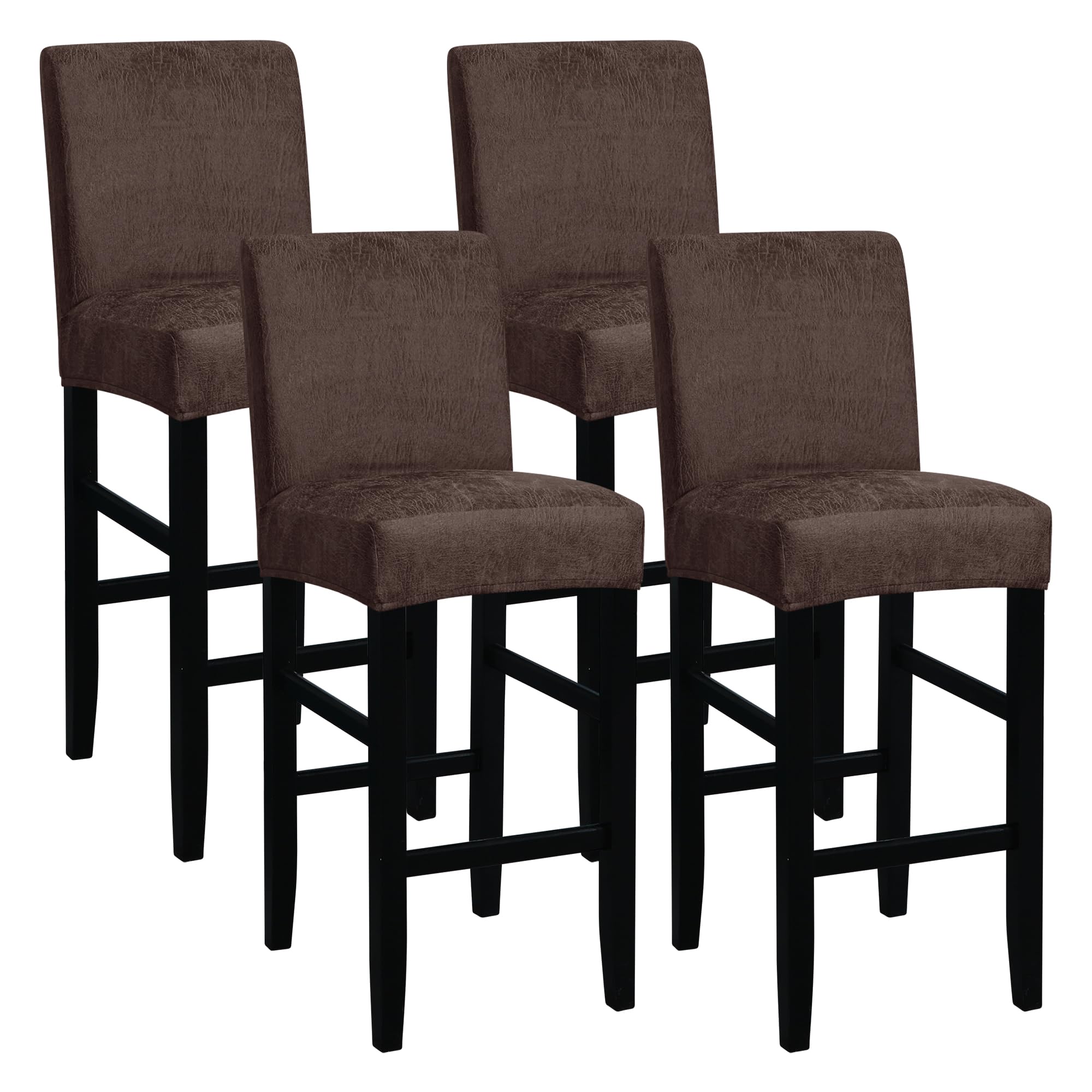 FORCHEER Bar Stool Chair Cover with Backs Set of 4 Leather Looking Barstool Slipcover for Short Back Counter Chairs Removable Washable (4PC,Coffee)