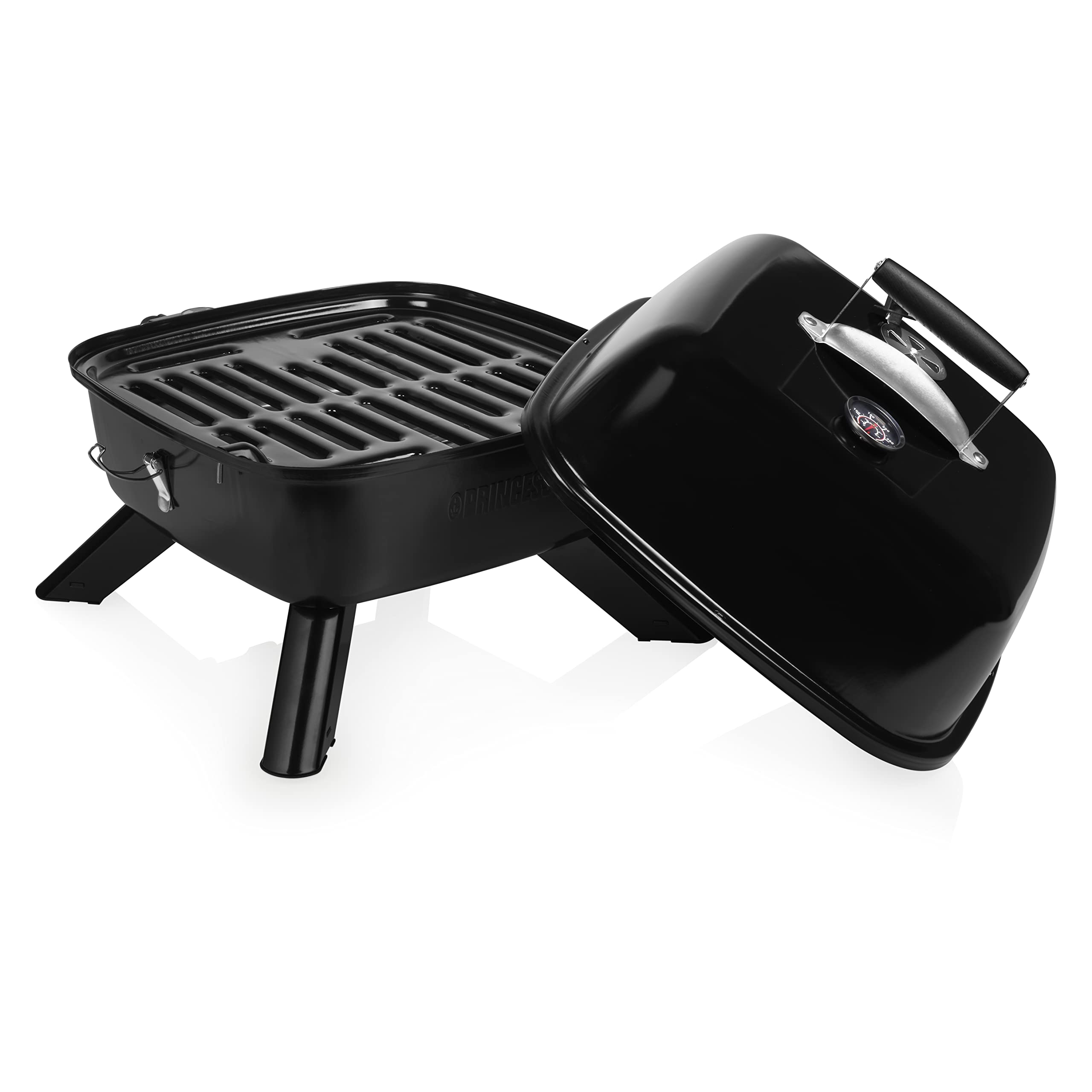 Princess 112256 Barbecue Ibrido Portatile, Elettrico e a carbonella, Metallo, Nero